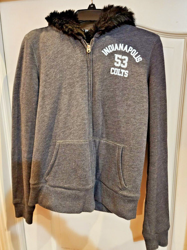 UNDERCOVER Giacca NFL PINK Blingy paillettes Indianapolis COLTS cappuccio pelliccia sintetica zip davanti MED