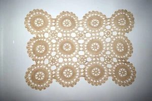 Vintage 50s handmade crochet lace table / tray mat beige doily 12" x 17" - Picture 1 of 1