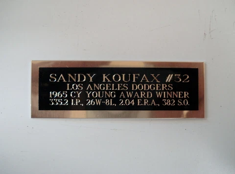 Sandy Koufax Dodgers 1965 Cy Young Baseball Card Plaque Nameplate 1" X 3" Cover
