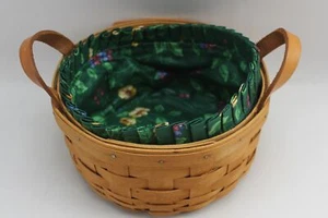 Longaberger Basket 6.75" X 6.75"X 3.5" Round Basket with Cary Handle Liner 1993 - Imagen 1 de 2