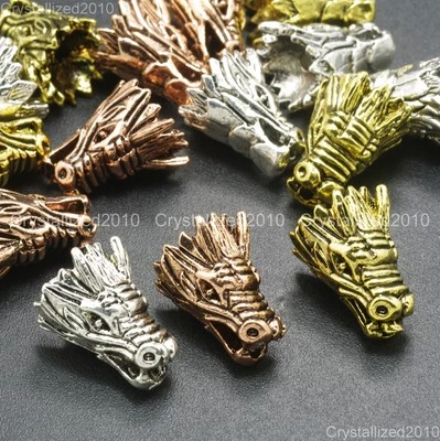 Solid Metal Dragon Head Bracelet Necklace Connector Charm Beads Silver Rose Gold - Image 1 of 4