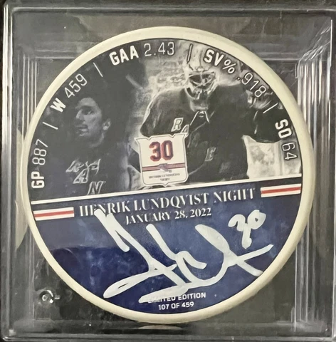 NY RANGERS HENRIK LUNDQVIST RETIREMENT NIGHT SIGNED PUCK CERTIF AUTOGRAPH S/N Cover