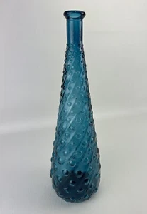 Vintage Mid Century Empoli Blue Bubble Dot Swirl 15.5" Genie Bottle No Stopper - Picture 1 of 22