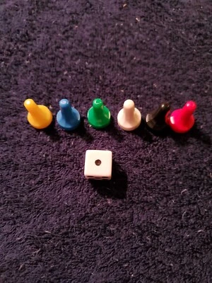 Balderdash Game Pieces 6 Replacement  Pawns and 1 Dice 1984  - Image 1 of 2