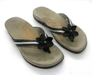 Aetrex Womens Selena Black Flip Flops Thong Sandals Size 5 Floral flower Cute - Picture 1 of 8