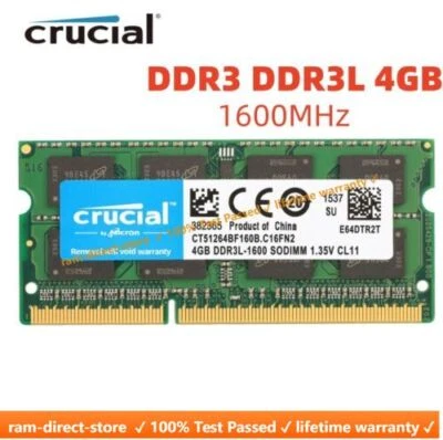 Crucial DDR3L 4GB 8GB 1600 PC3-12800 1.35V SO-DIMM RAM Memory Laptop Notebook - Image 1 of 4