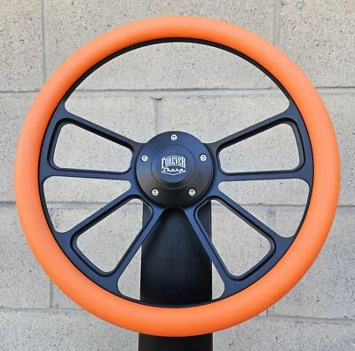 Volante 14" negro 4 radios con media envoltura de vinilo naranja/cuerno Forever Sharp Foto 1 de 4