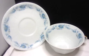 VINTAGE DOUBLE STAMPED LIMOGES FRANCE BLUE FLORAL JUMBO CUP AND SAUCER SET - Picture 1 of 10