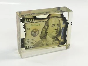 Burnt New 100 dollar Realistic Dollar Bill Epoxy Desk Décor Money Art Gift - Picture 1 of 11