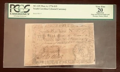 COLONIAL CURRENCY 1776 PCGS 20 Very Fine  **READY TO SELL** **REDUCED $400** - Image 1 of 4