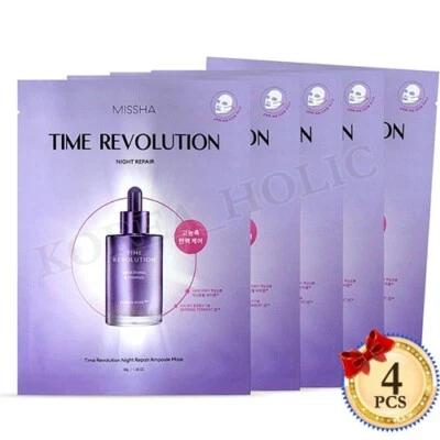 Máscara ampola MISSHA Time Revolution reparo noturno 30g x 4 peças folhas de máscara facial - Imagem 1 de 4