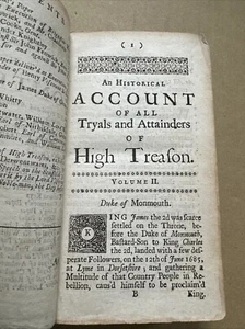1716 An historical account of all the tryals and attainders of high-treason Book - Foto 1 di 7