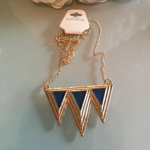 Neu Mode drei Dreiecke blau und gold lange Kette Halskette Schmuck für Frauen  - Bild 1 von 3