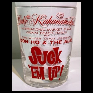 Rare DUKE KAHANAMOKU Don Ho SUCK EM UP! Cocktail Glass 1970s HAWAII Surfing TIKI - Picture 1 of 3