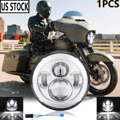 7" Inch LED Headlight Projector High/Low Chrome For Harley-Davidson Street Glide - Image 1 of 4