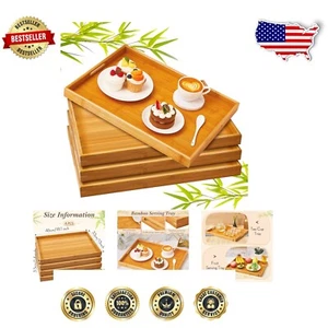 Elegant 4-Pc Bamboo Serving Tray Set - Large Rectangular Design for Any Occasion - Picture 1 of 9