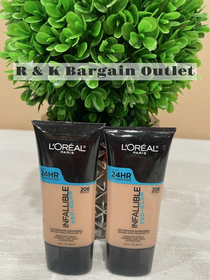 L’Oreal Loreal Paris Infallible Pro-Glow Foundation 206 Buff Beige  Lot Of 2 Pcs - Image 1 of 1
