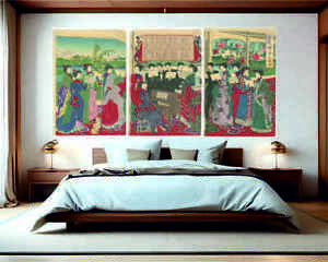 Chikanobu Singing Songs Japanese art Triptych Set Poster or Canvas