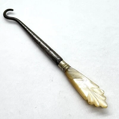 ANTIQUE BUTTON HOOK MOTHER OF PEARL HANDLE BOOT SHOE FASTENER VICTORIAN - Image 1 of 4