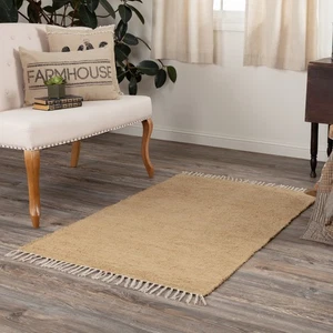 VHC Brands Accent Rug Burlap Natural Farmhouse 36x60 Cotton Chindi/Rag Floor Mat - Picture 1 of 7
