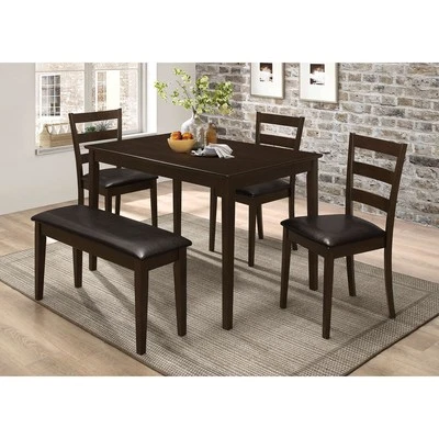 Guillen 5-piece Dining Set with Bench Cappuccino and Dark Brown Rectangular - Image 1 of 4