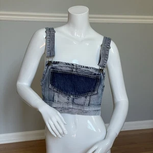 Fashion Nova Women’s Denim Crop Overall Top Blue Jean Bustier Vest Small S - Picture 1 of 10