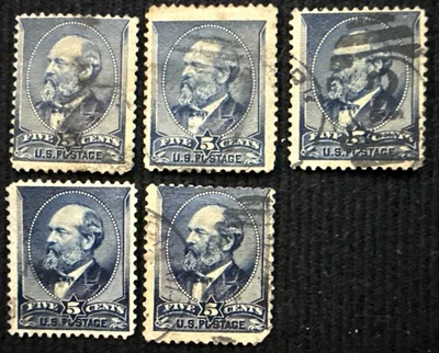 Estampilla de Garfield de 5c aleatoria de Estados Unidos de 1888 usada, American Co, SC#216 (CV $20) Foto 1 de 2