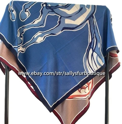 Sallys 70% Cashmere & 30% Silk Wrap Scarf Horse Wing Print Double Face Shawl 53" - Image 1 of 4