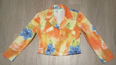 Chaqueta Blazer De Colección Años 80 THEOREME París Francia Pintura Floral Pez Naranja Recortada M Foto 1 de 4