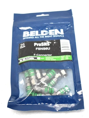 Belden ProSNS Universal F Connectors 25 Pack Snap Seal FSNS6U For RG6 Cable - Image 1 of 4