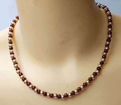 Vintage Natural Genuine Ruby & Gold Filled Beaded Necklace 16 In Jewelry - Image 1 of 4