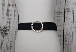 Neu ohne Etikett Zara schwarzer Samtgürtel Gold Schmuck Strass Kreis Schnalle, Größe 85 M - Bild 1 von 8