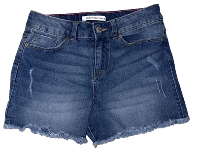 Calvin Klein Girls Shorts Denim Distressed Frayed Edge Short Size 12 Youth - Image 1 of 4