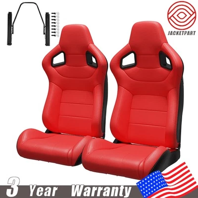 Par de asientos con canastilla de carreras para asientos de carreras con canastilla reclinable de PVC Pontiac rojo Foto 1 de 4