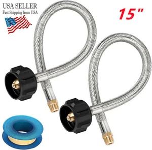 2er-Pack 15"" Wohnmobil Propan geflochtener Schlauch Zopf Stecker 1/4"" NPT/QCC1 für Propantank USA - Bild 1 von 15