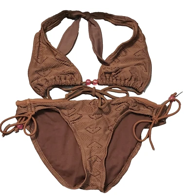 TRAJE DE BAÑO CLÁSICO Y2K ARIZONA JEAN CO MARRÓN ENCAJE DOS PIEZAS BIKINI NIÑAS PEQUEÑO/MED Foto 1 de 4