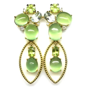 Gemstone Green Prehnite, Peridot & Zircon Earrings 925 Silver 18K Gold - Picture 1 of 4