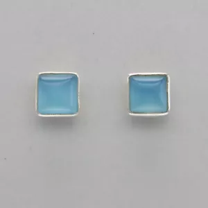Square / Rectangle CHALCEDONY Post / Stud Earrings - 925 STERLING SILVER #10e - Picture 1 of 8