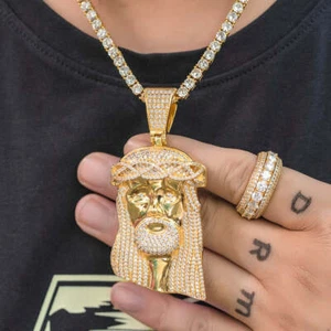 Iced Out Jesus Pendant – 18K Gold Plated, Luxury Statement Jewelry, Sparkling - Picture 1 of 4