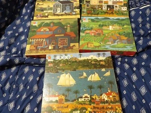 Lot Of 5 Vtg MB Charles Wysocki's Americana Puzzles 4/500 1/1000 1980's See Desc - Picture 1 of 16