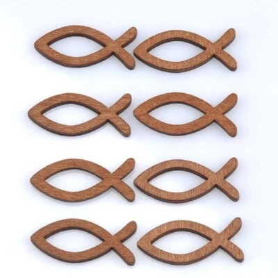 5 pcs Brown Fish Buttons, Wooden Brown Fish Button - Image 1 of 4