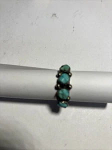 Native American Sterling Silver Petit Point Snake Eyes 4 Turquoise Ring Sz 5 - Picture 1 of 4