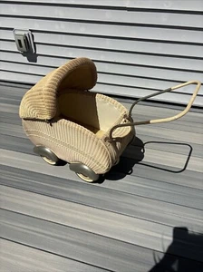 Vintage Wicker Baby Doll Pram Carriage Stroller Buggy Blush Pink Green Art Deco - Picture 1 of 11