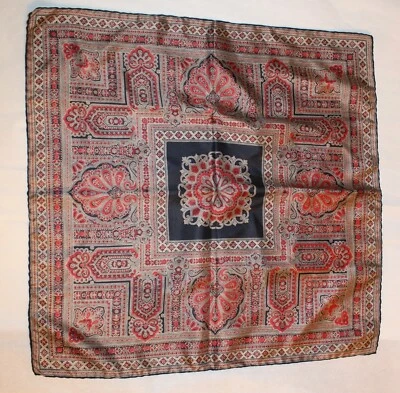 Estate Vtg Designer 100% Silk 18" Pocket Square Handkerchief Maroon Navy Gray - Image 1 of 4
