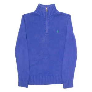 POLO RALPH LAUREN Boys Jumper Blue 1/4 Zip Tight Knit S - Picture 1 of 6