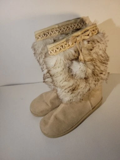 Botas de moda beige de gamuza sintética y piel sintética para mujer talla 6 Foto 1 de 4