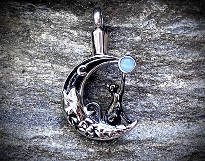 Joyería de cremación colgante urna cenizas gato negro luna piedra conmemorativa regalo gatito Foto 1 de 4