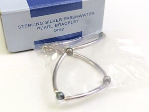 Vtg 2001 Avon Sterling Silver 925 Gray Freshwater Pearl Bar Bracelet NEW Y2k - Picture 1 of 9