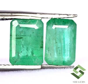 Certified Natural Emerald Octagon Cut Pair 7x5 mm 1.98 Cts Untreated Gemstones - Picture 1 of 6