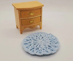 Dollhouse Miniature Hand Crocheted Mini Blue Round Rug – OOAK - Picture 1 of 4